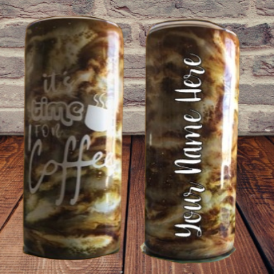 Epoxy 20 Oz SkinnyTumbler It's Time For Coffee Tumbler Glows In the Dark